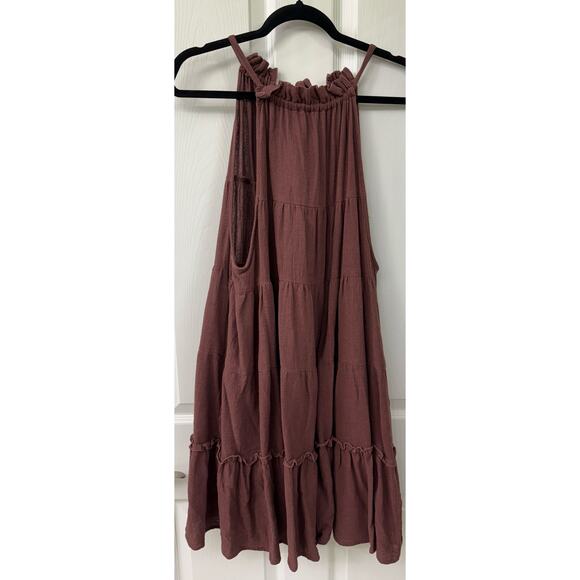 Free people brown Lera Ruffle Dress in Henna 100% oversized Med fits to a large - Picture 2 of 8